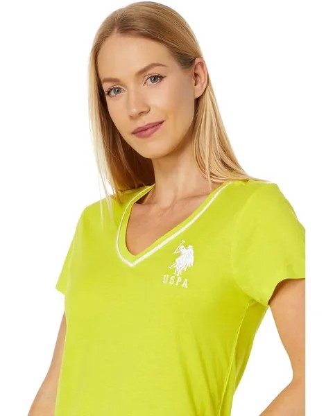 Футболка U.S. POLO ASSN. V-Neck Neon Trim Tee, цвет Electric Green