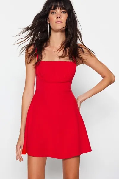 Красное вечернее платье с открытой талией/Тканое вечернее Trendyol, красный