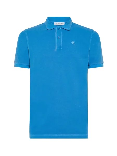 Manuel Ritz рубашка-поло из эластичного хлопка, окрашенная в готовом виде, с логотипом, синий
