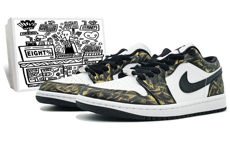 Кроссовки Air Jordan 1 Vintage Basketball Shoes Women's Low-top Black/Gold/White, золотой