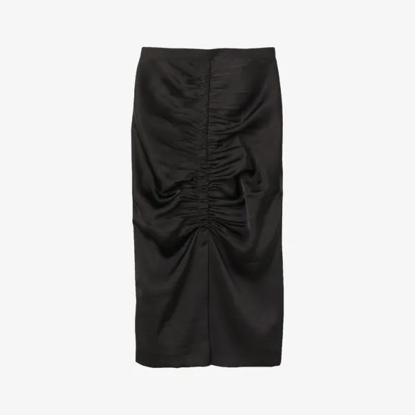 Атласная юбка миди со сборками на кулиске Sandro, цвет noir / gris