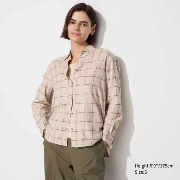 Мягкая фланелевая рубашка в клетку UNIQLO, бежевый
