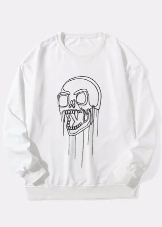 Mens Line Drawing Череп Print Crew Шея Повседневные пуловеры кофты