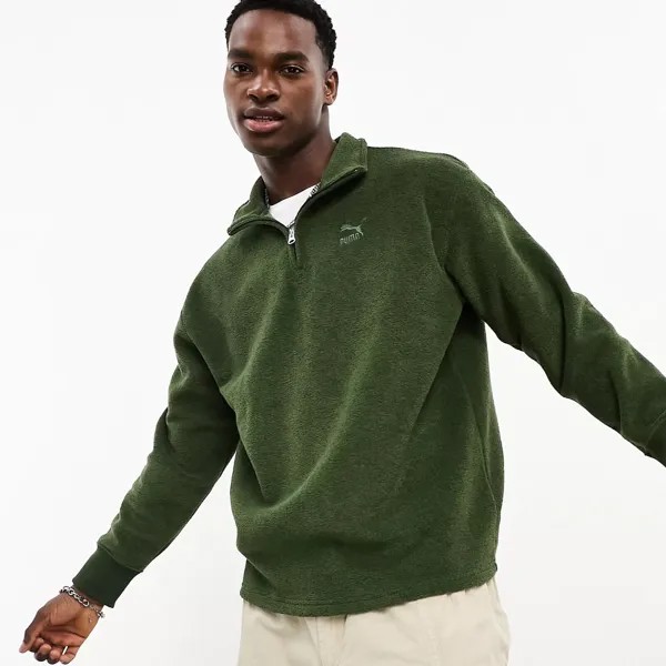 Толстовка Puma Classics Fleece Half Zip, темно-зеленый
