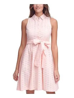 TOMMY HILFIGER Женское розовое платье-рубашка без рукавов с поясом Petites 12P
