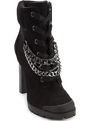 KARL LAGERFELD Женские кожаные ботинки на каблуке Victoria с черной цепочкой и блочным каблуком, размер 8 м