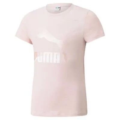 Puma Classics Футболка с круглым вырезом и короткими рукавами Молодежные девушки Розовые повседневные топы 530208