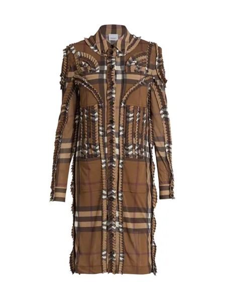 Платье-рубашка в клетку, украшенное лентами Burberry, коричневый