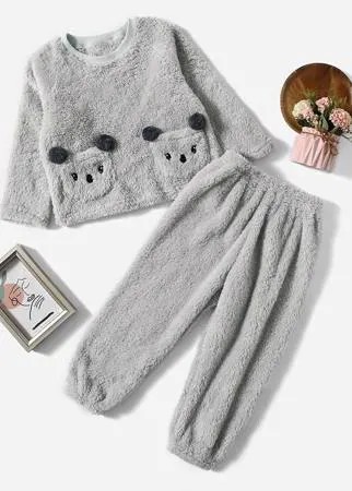 Пижама с карманами из плюша для девочек