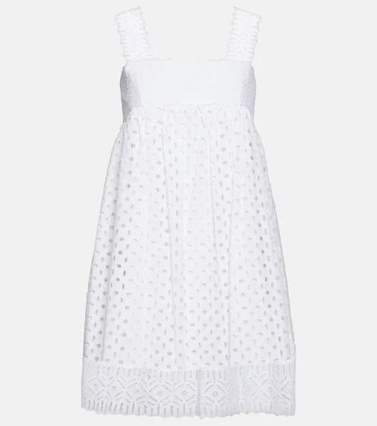 Мини-платье из хлопка с вышивкой бродери англез TORY BURCH, белый