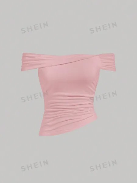 SHEIN MOD однотонный облегающий топ с открытыми плечами, розовый