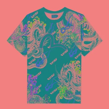 Мужская футболка Evisu Heritage Ukiyo-e Dragon All Over Print, цвет чёрный, размер XL