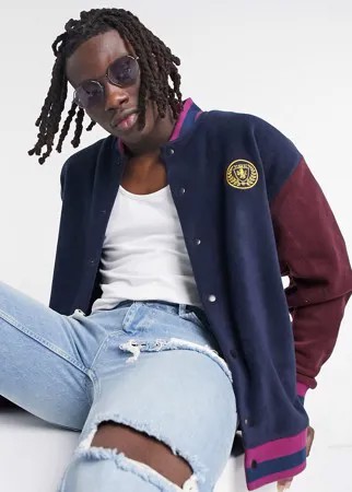 Университетская куртка из флиса в стиле oversized с вышивкой на груди ASOS DESIGN-Темно-синий