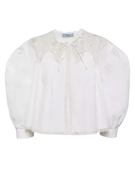 Рубашка из кружева и поплина с вышивкой Prada, белый