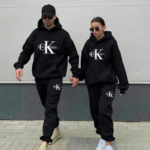 Одежда + брюки 2-piece комплект Пары Спортивный костюм Сплошной цвет Толстовка Спортивные штаны Влюбленные Повседневная спортивная одежда Весна Осень С капюшоном Спортивный костюм для мужчин Женский костюм