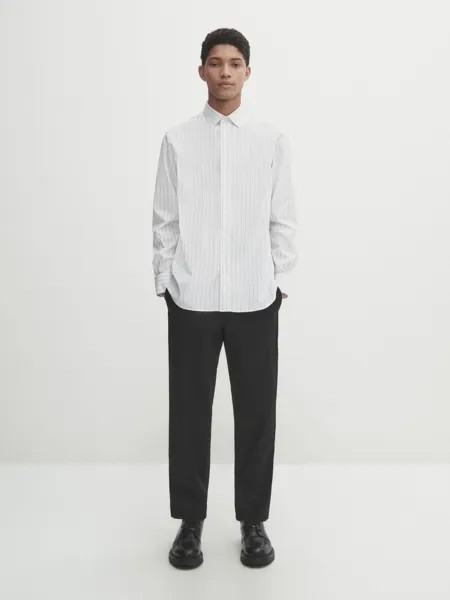 Рубашка из хлопкового поплина в полоску стандартного кроя Massimo Dutti, белый