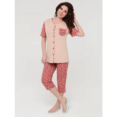 Пижама Алтекс, бриджи, рубашка, короткий рукав, размер 44, мультиколор