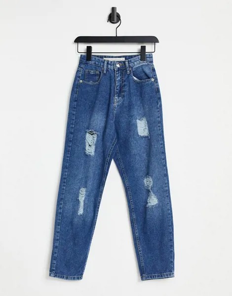 Прямые джинсы в винтажном стиле с рваной отделкой Brave Soul Stace-Голубой
