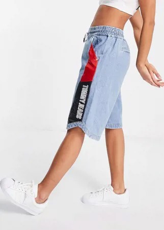 Эластичные джинсовые шорты голубого выбеленного цвета Tommy Jeans-Голубой