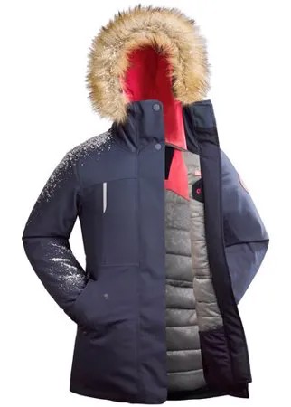 Парка теплая водонепроницаемая для походов для девочек 7–15 лет SH500 U-WARM, размер: 141-148 CM 10-11, цвет: Синий Графит/Синий Графит/Клубнично-Розовый QUECHUA Х Декатлон