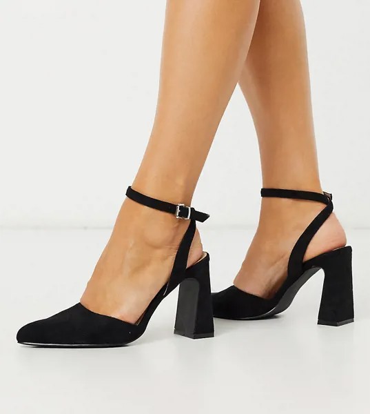 Черные остроносые туфли на блочном каблуке для широкой стопы Co Wren-Черный