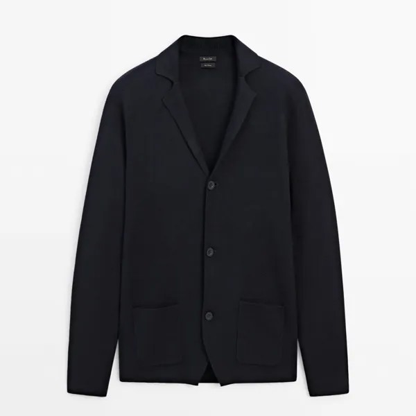 Кардиган Massimo Dutti Blazer-effect Knit, темно-синий