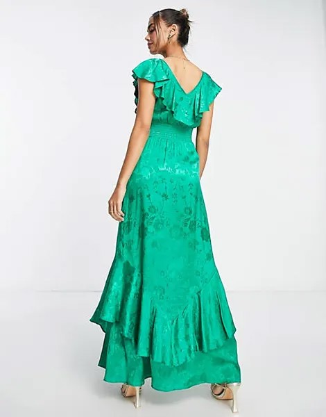 Ярко-зеленое чайное платье макси с оборками Hope & Ivy