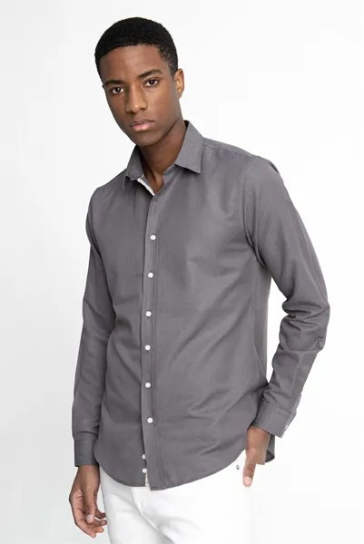 Мужская серая рубашка Slim Fit с длинными рукавами и текстурой Добби с окантовкой TUDORS