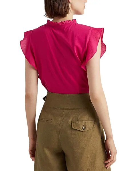 Топ LAUREN Ralph Lauren Jersey Flutter-Sleeve Top, цвет Sport Pink