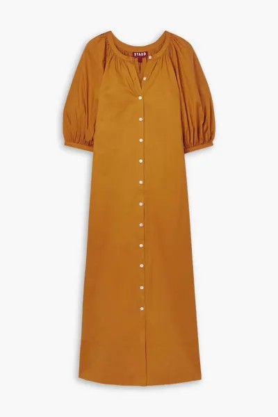 Платье-рубашка миди Vincent из хлопкового поплина Staud, горчица
