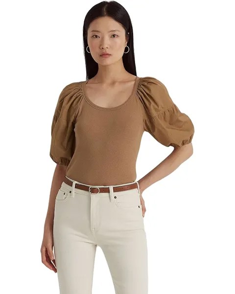 Футболка LAUREN Ralph Lauren Stretch Cotton Puff-Sleeve, цвет New Tan