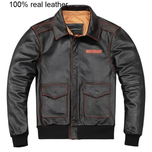 Мужская кожаная Куртка с ручными краями Cow A2 Flight s летчик-бомбардировщик Coat куртка летняя Куртка