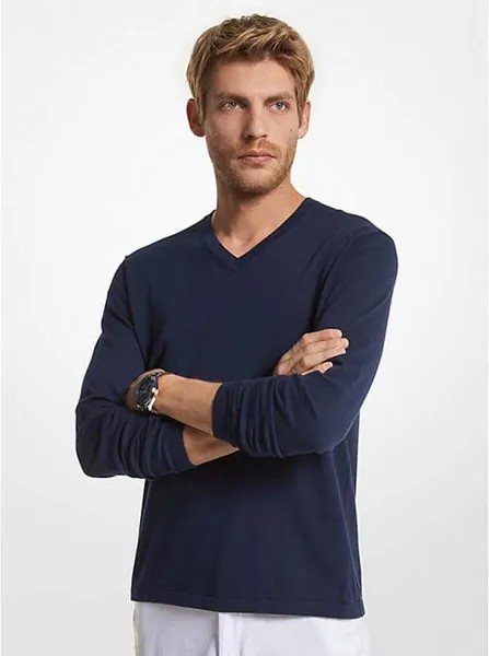 Свитер Michael Kors Cotton Jersey V-Neck, темно-синий