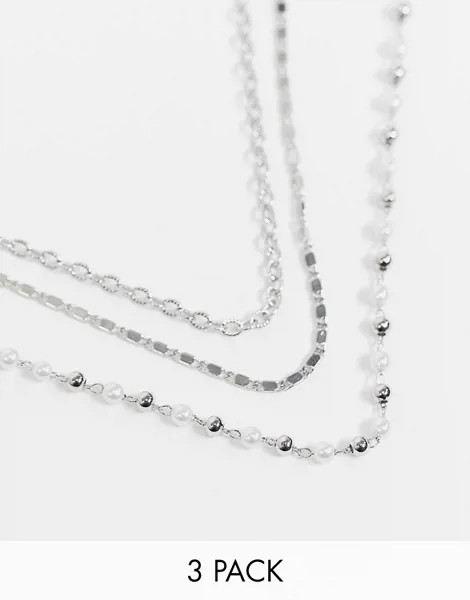Серебристое ожерелье-чокер в несколько рядов Topshop-Серебристый
