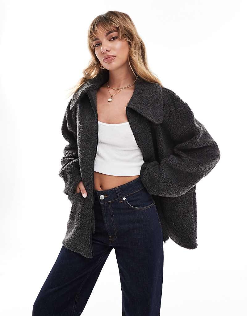 ASOS DESIGN – темно-синяя толстовка на молнии с воротником из искусственной овчины