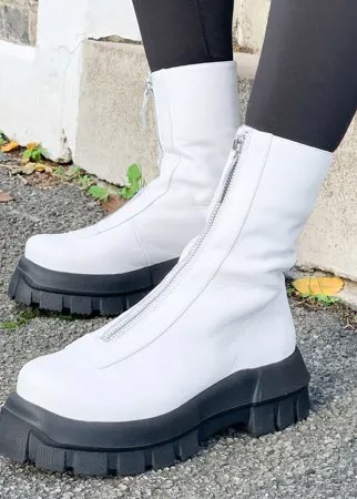 Белые ботинки из кожи на массивной подошве с молнией спереди ASOS DESIGN Apricot Premium-Белый
