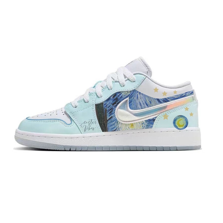 Кроссовки Air Jordan 1 Vintage Basketball Shoes Women's Low-top White/blue, белый/синий