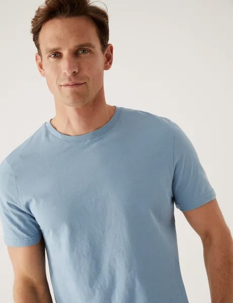 Облегающая футболка из чистого хлопка с круглым вырезом Marks & Spencer