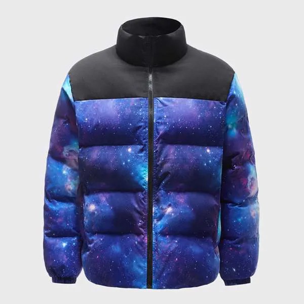 Утепленная куртка с принтом галактики контрастный на молнии