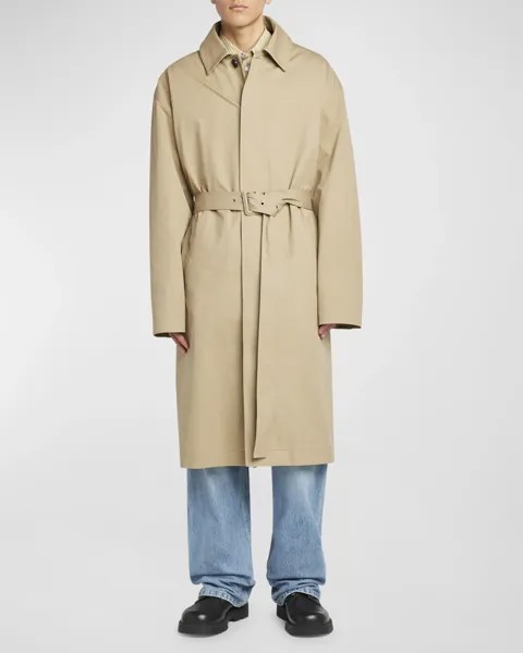 Мужской тренч из твила в клетку в клетку Bottega Veneta, цвет Ferro/Nero