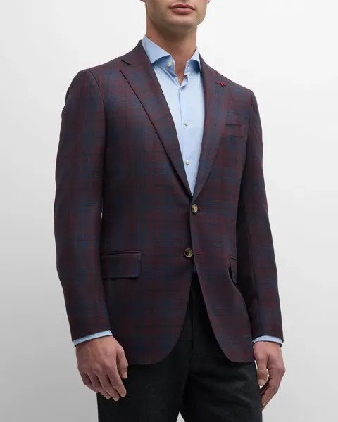 Мужское шерстяное спортивное пальто в клетку Isaia, цвет Purple