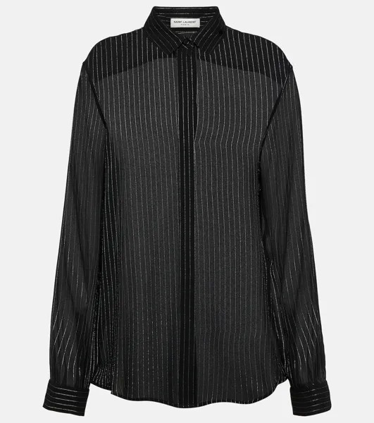 Рубашка в тонкую полоску из смесового шелка Saint Laurent, черный