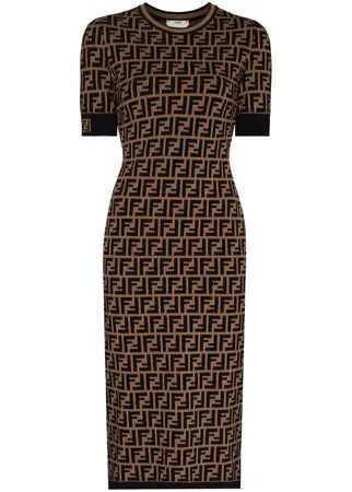 Fendi трикотажное платье миди с логотипом FF