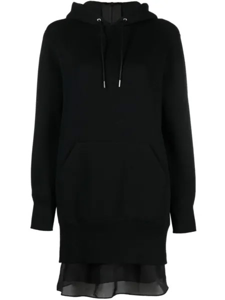 Sacai платье-худи на молнии с длинными рукавами, черный