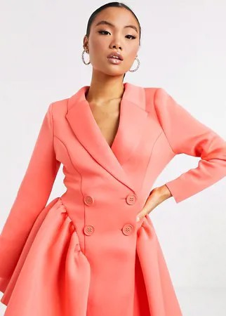Эксклюзивное ярко-коралловое платье-смокинг мини со сборками по бокам ASOS DESIGN Petite-Розовый цвет
