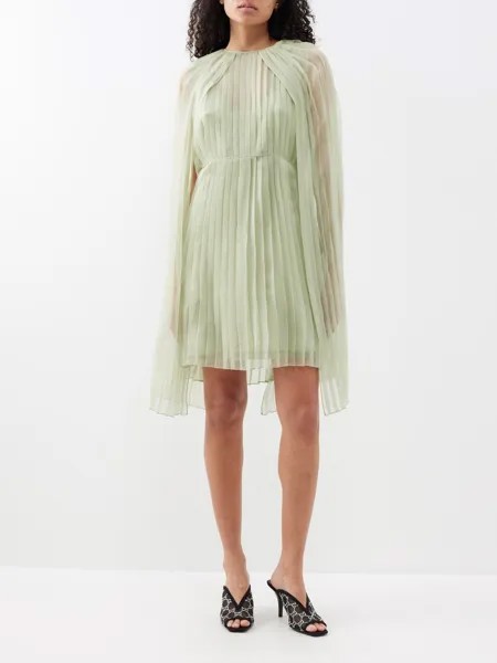 Плиссированное мини-платье-кейп из шелкового шифона Gucci, зеленый