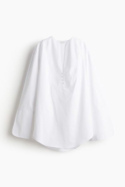 Рубашка H&M A/W 2024 Loose-Fit Tuxedo, белый