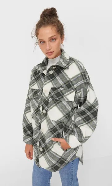 Stradivarius Трикотажная Куртка-Рубашка В Клетку Multicolor L