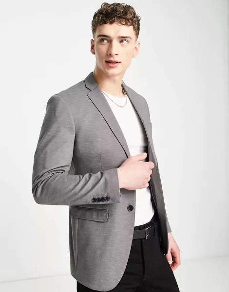 Серый приталенный пиджак Selected Homme