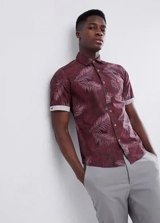 Рубашка с короткими рукавами и пальмовым принтом Gandy's Burgundy-Красный